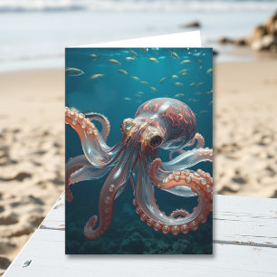 Iridiscerende glazen octopus kunst   Verjaardag va Kaart