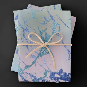Iridiscerende Marmer   Holografisch Stof Blauw Roz Inpakpapier Vel