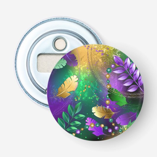 Iridiserende achtergrond voor mardi gras met krale button flesopener (Voorkant)