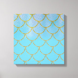 Iridiserende Blauwe en Gouden Glanzende Zeemeermin Canvas Afdruk