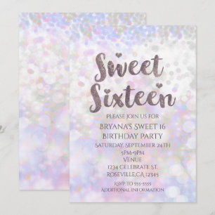 Iridiserende witte glans Sweet 16 feest uitnodigin Kaart