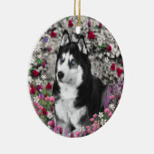 Irie the Siberian Husky in Flowers Keramisch Ornament (Rechts)
