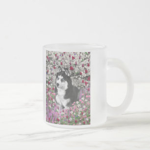 Irie the Siberian Husky in Flowers Matglas Koffiemok