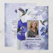 Iris and Hummingbird Celebration of Life Funeral Kaart (Voorkant / Achterkant)