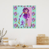 Iris Aquarelle Peinture Fleur Aqua Poster vert (Cuisine)