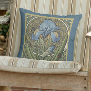 Iris Bleu Franse Art Nouveau-stijl Blauwe Irissen Buitenkussen