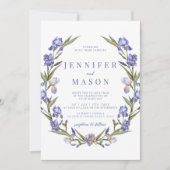 Iris bleus faire-part de mariage à couronne fleuri (Devant)