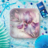 Iris bloem met gouden ets papieren bordje (Feest)