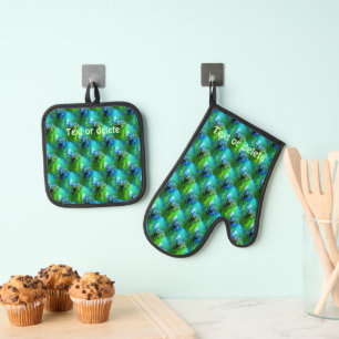 Iris Bloem Natuur Kunst Patroon Gepersonaliseerd Ovenwant & Pannenlap Set