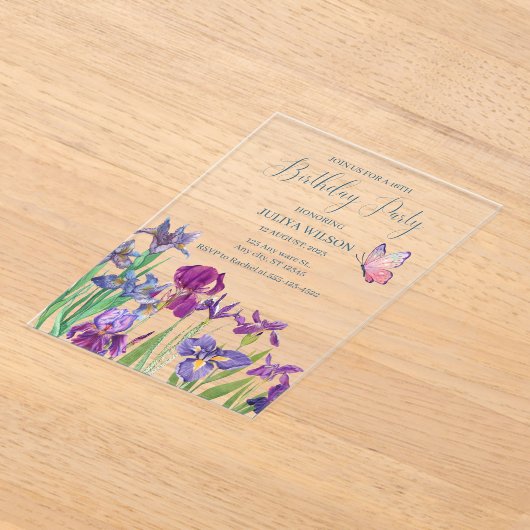 Iris bloemen 16e verjaardagsfeest acryl uitnodigingen (Laagn)