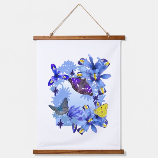 Iris Bloemen met Vlinders Hangend Wandkleed (Voorkant)