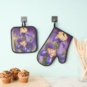 Iris Bloemen Oven Mitt & Pot Houder Set