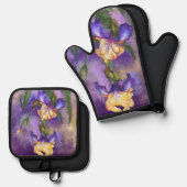 Iris Bloemen Oven Mitt & Pot Houder Set (Voorkant / Achterkant)