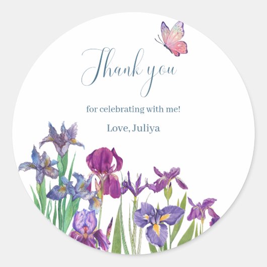 Iris bloemen Verjaardag dank u Ronde Sticker (Voorkant)