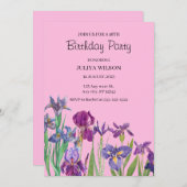 Iris bloemen verjaardagsfeestje kaart (Voorkant / Achterkant)