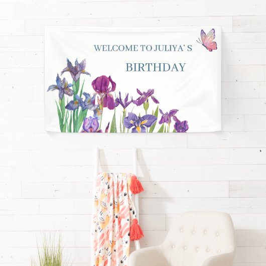 Iris bloemen verjaardagsfeestje spandoek (Insitu)