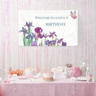 Iris bloemen verjaardagsfeestje spandoek