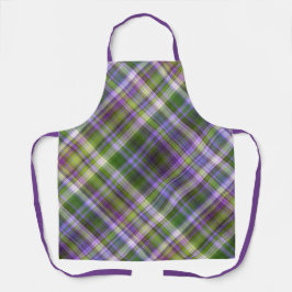 Iris bloesems Paarse en groene plaid Schort