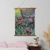 Iris Blooms en Garden Park Bench Bloemen Hangend Wandkleed (Slaapkamer)