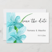 Iris Blue Floral Waterverf Handbeschilderd Save The Date (Voorkant)
