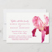 Iris botanische kunst rood roze bruiloft uitnodigi kaart (Voorkant)