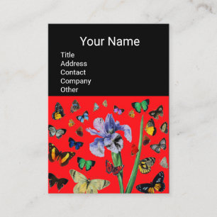 IRIS, COLORFUL BUTTERFLIES Red Black Monogram Visitekaartje
