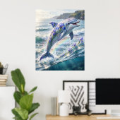 Iris Dolphin Ocean Bloom Poster (Thuiskantoor)