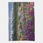 Iris en Lupine garden en Teton Range; Theedoek (Verticaal)