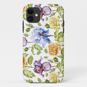 Iris en rozen waterverf bloemmotief iPhone 11 hoesje