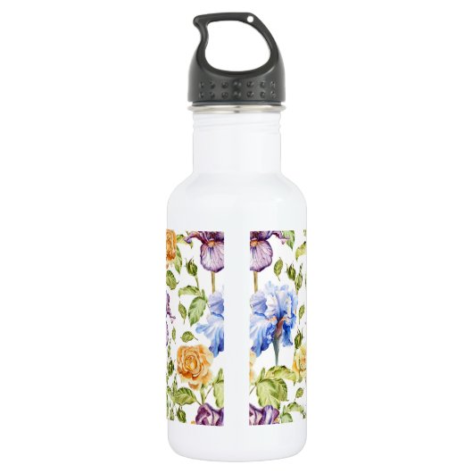Iris en rozen waterverf bloemmotief waterfles  (Achterkant)