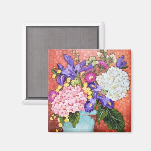 "Iris en vrienden" Fine Art Bloemen Vierkante Magn Magneet (Voorkant / Achterkant)