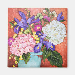 "Iris en vrienden" Fine Art Bloemen Vierkante Magn Magneet