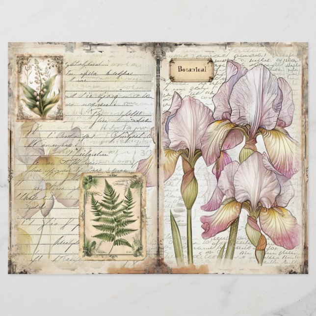  Iris & Fern Botanische Junk Journal Paper (Voorkant)