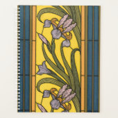 Iris Fleur Art Nouveau Vitrail Bleu Or (Devant)