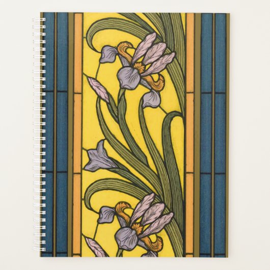 Iris Fleur Art Nouveau Vitrail Bleu Or (Devant)