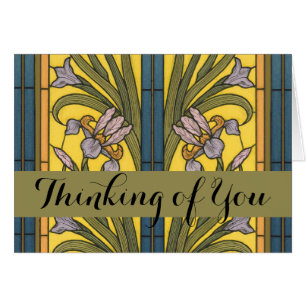 Iris Fleur Art Nouveau Vitrail Bleu Or