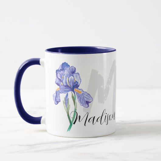 Iris fleur nom personnalisé tasse (style : Madison (Gauche)