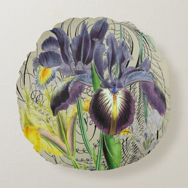 Iris Floral Fantasy 2.0 Rond Kussen (Voorkant)