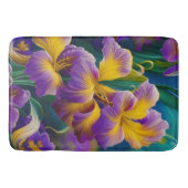 Iris Floral Paarse en goudblauwe bladeren Badmat (Voorkant)