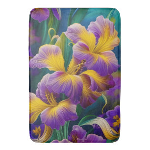 Iris Floral Paarse en goudblauwe bladeren Badmat