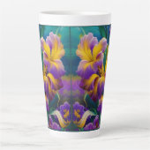 Iris Floral Paarse en goudblauwe bladeren Latte Mok (Voorkant)