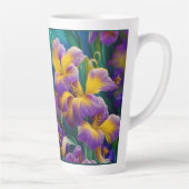 Iris Floral Paarse en goudblauwe bladeren Latte Mok (Rechts)