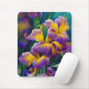 Iris Floral Paarse en goudblauwe bladeren Muismat