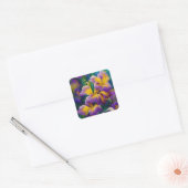 Iris Floral Paarse en goudblauwe bladeren Vierkante Sticker (Envelop)