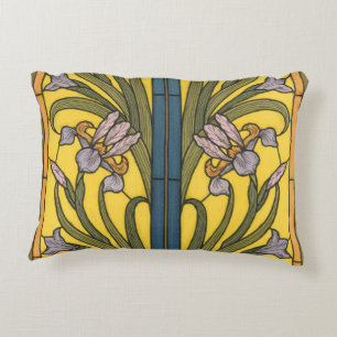 Iris Flower Art Nouveau Glas in lood blauw goud Accent Kussen