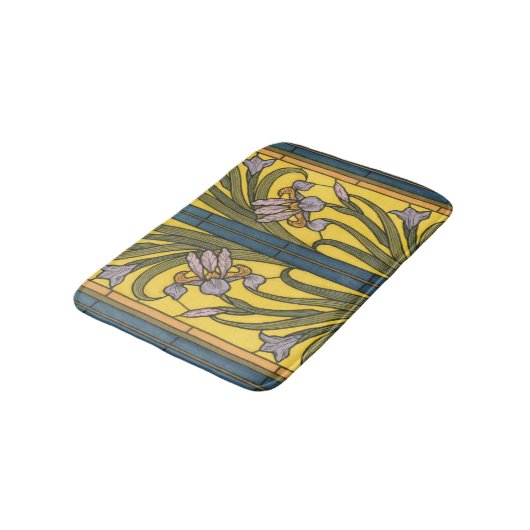 Iris Flower Art Nouveau Glas in lood blauw goud Badmat (Gekanteld)