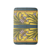 Iris Flower Art Nouveau Glas in lood blauw goud Badmat (Voorkant Verticaal)