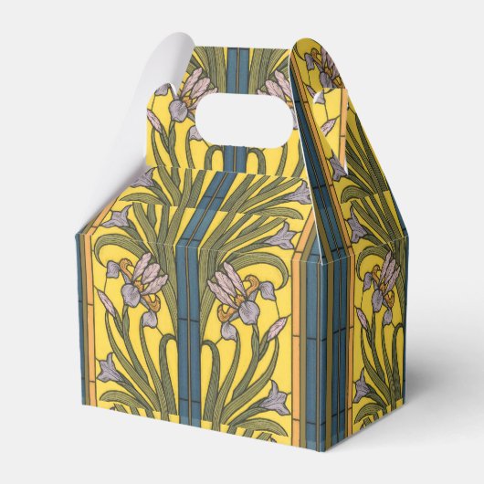 Iris Flower Art Nouveau Glas in lood blauw goud Bedankdoosjes (Voorkant Zijde)