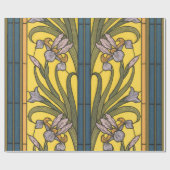 Iris Flower Art Nouveau Glas in lood blauw goud Cadeaupapier (Vlak)