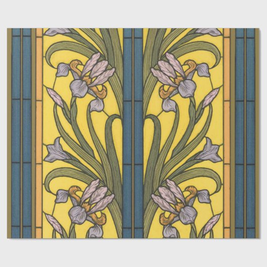 Iris Flower Art Nouveau Glas in lood blauw goud Cadeaupapier (Vlak)